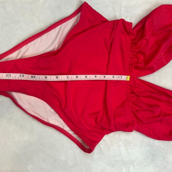 NWT Plunging Ruched One Piece Swimsuit Women Vibrant Red Medium Cupshe - Picture 7 of 16